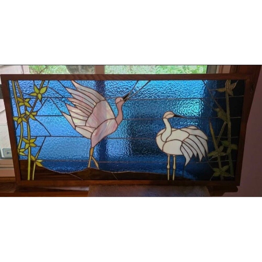 Framed Sun Panel Blue with 2 Herring Stained Glass Window Suncatcher-39x19